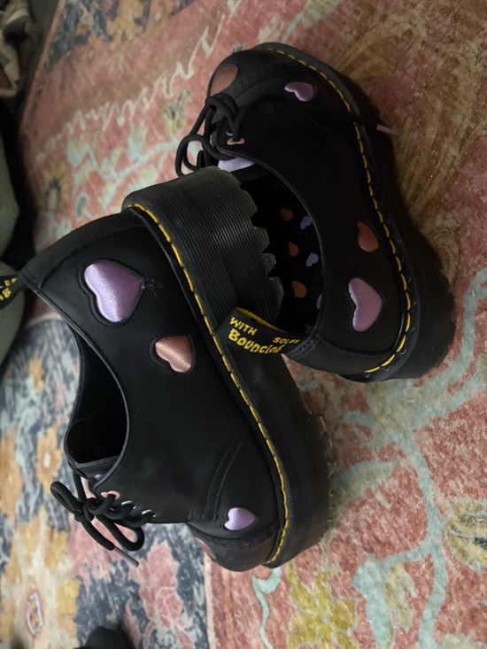 Dr. Martens Shoes - Black Heart Accent Platform Shoes with Pink & Purple Hearts. Dr.Martens size 9.